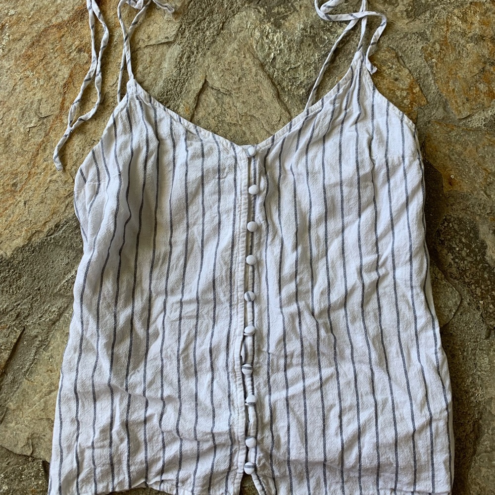 Striped button up top with adjustable shoulder straps
